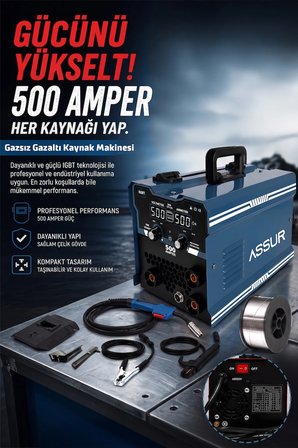 500 Amper 3'ü 1 Arada Gazsız Gazaltı MIG/MMA/TIG Lift İnverter Kaynak Makinesi 220V Dijital Ekranlı