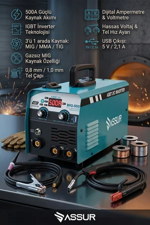 MIG-500 500A Profesyonel 3'ü 1 Arada MIG MMA TIG İnverter Gazsız Gazaltı Kaynak Makinesi