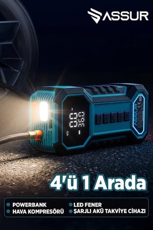 16.000 mAh Taşıma Çantalı Akü Takviye Cihazı | Hava Kompresörü | Powerbank | Led Işık |