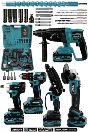 Assur 21V Darbeli  5'li Set Kırıcı Delici Hilti - Somun Sıkma Sökme - Testere - Taşlama - Matkap