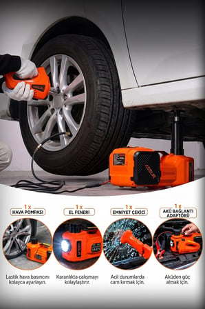 Assur 5'i 1 Arada 5 Ton Hidrolik Kriko 12V Hava Kompresörü & Bijon Sökme Sıkma Makinesi