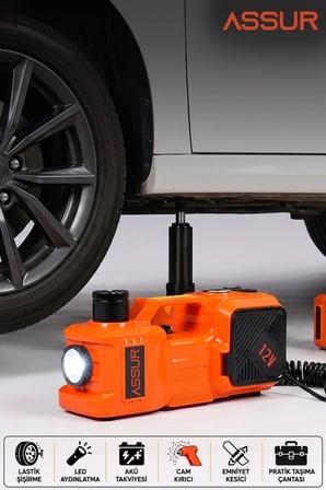 Assur 5'i 1 Arada 5 Ton Hidrolik Kriko 12V Hava Kompresörü & Bijon Sökme Sıkma Makinesi