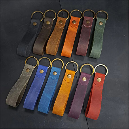 El Yapımı Hakiki Deri Düz Anahtarlık Taba