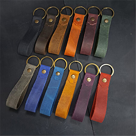 El Yapımı Hakiki Deri Düz Anahtarlık Kırmızı