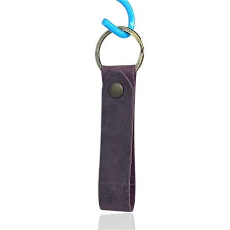 El Yapımı Hakiki Deri Düz Anahtarlık Mor