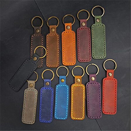 El Yapımı Hakiki Deri Düz Dikiş Anahtarlık Mor