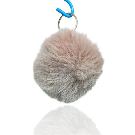 Peluş Ponpon Anahtarlık Bej