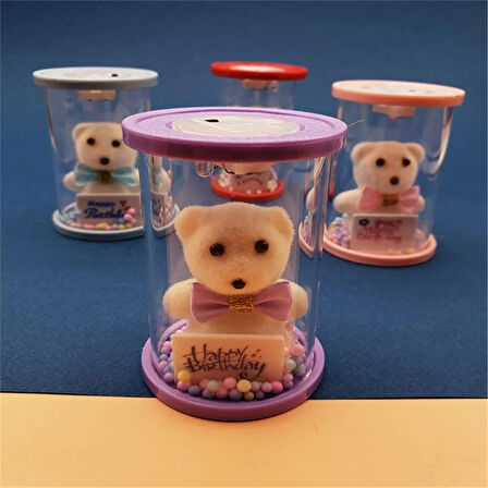 Cam Fanus Happy Birthday Işıklı Ayıcık Kırmızı