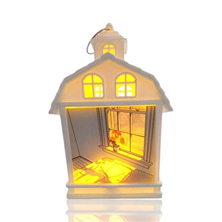 Ev Manzaralı Dekoratif Işıklı Led Gece Lambası Beyaz