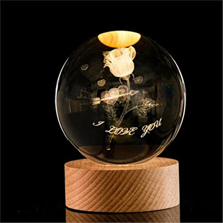 Gül Temalı Aşap Altlıklı Dekoratif Işıklı Küre