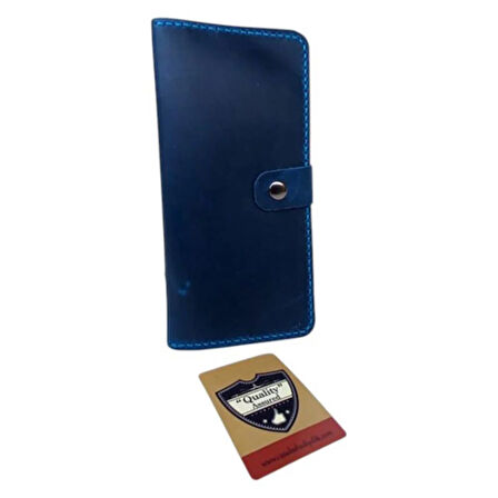 Turkuaz El Yapımı Hakiki Deri Telefon Kılıflı Cüzdan