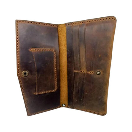 Taba El Yapımı Hakiki Crazy Deri Telefon Bölmeli Cüzdan