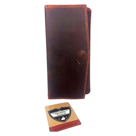 El Yapımı Telefon Bölmeli Hakiki Crazy Deri Cüzdan Koyu Kahverengi