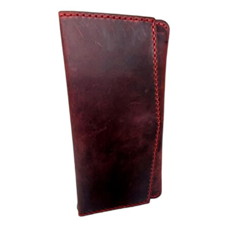 El Yapımı Telefon Bölmeli Hakiki Crazy Deri Cüzdan Bordo