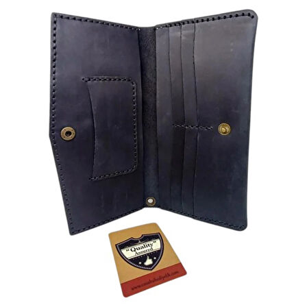 El Yapımı Telefon Bölmeli Hakiki Crazy Deri Cüzdan Siyah