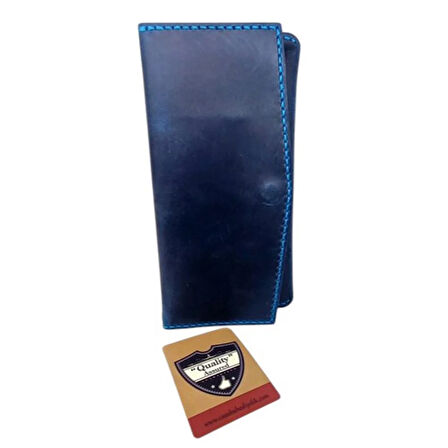 El Yapımı Telefon Bölmeli Hakiki Crazy Deri Cüzdan Turkuaz