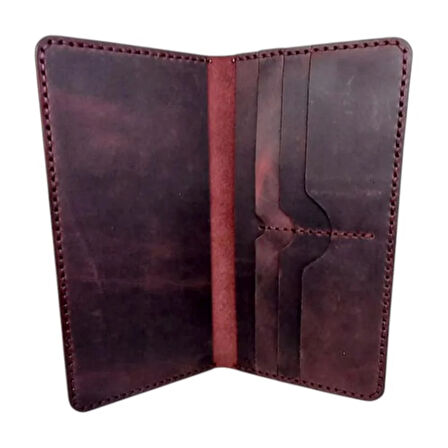 El Yapımı Telefon Bölmeli Hakiki Crazy Deri Cüzdan Vişne Çürüğü