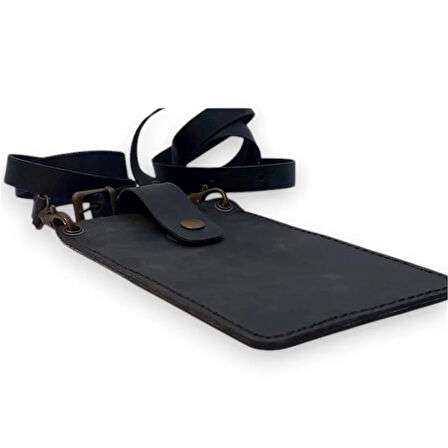 El Yapımı Hakiki Crazy Deri Telefonluk Siyah