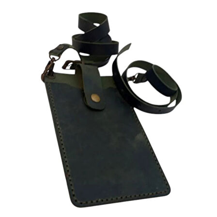 El Yapımı Hakiki Crazy Deri Telefonluk Yeşil