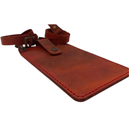 El Yapımı Hakiki Crazy Deri Telefonluk Kırmızı