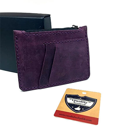 El Yapımı Hakiki Crazy Deri  Kartlık Mor