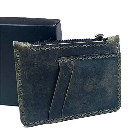 El Yapımı Hakiki Crazy Deri  Kartlık Gri