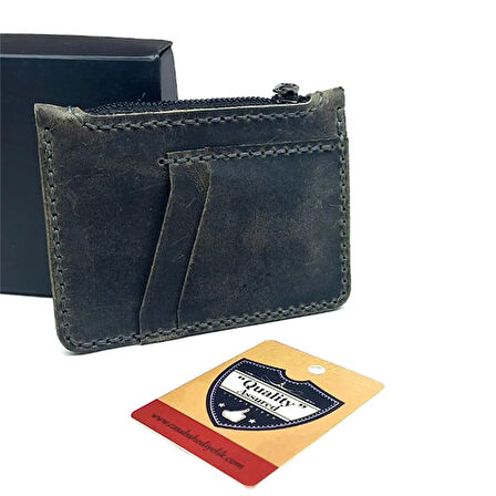 El Yapımı Hakiki Crazy Deri  Kartlık Gri