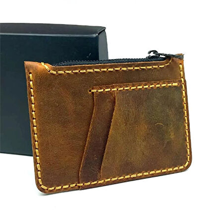 El Yapımı Hakiki Crazy Deri  Kartlık Kahverengi