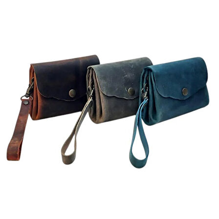 El Yapımı Hakiki Crazy Deri Kadın Cüzdanı Turkuaz