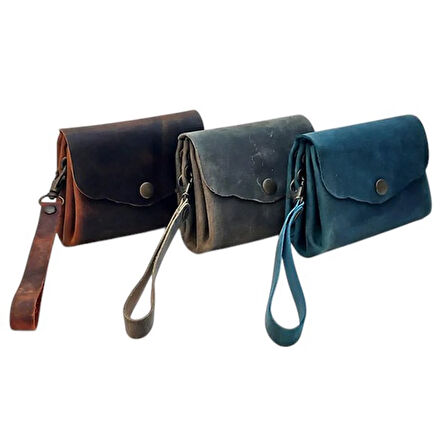 El Yapımı Hakiki Crazy Deri Kadın Cüzdanı Taba