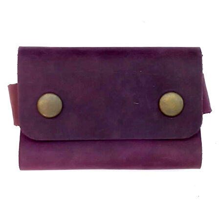 El Yapımı Hakiki Crazy Deri Kartlık Mor