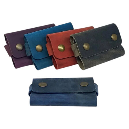 El Yapımı Hakiki Crazy Deri Kartlık Lacivert