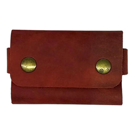 El Yapımı Hakiki Crazy Deri Kartlık Kırmızı