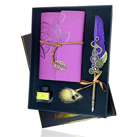 Tüylü Divid Retro Defter Set Mürekkepli Tüylü Divid Ayaklıklı