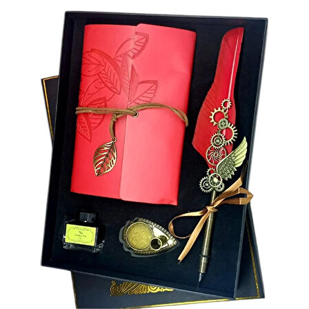 Tüylü Divid Retro Defter Set Mürekkepli Tüylü Divid Ayaklıklı