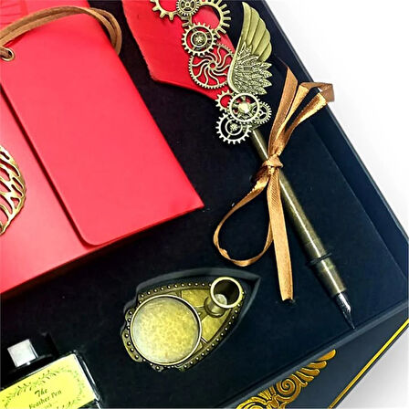 Tüylü Divid Retro Defter Set Mürekkepli Tüylü Divid Ayaklıklı