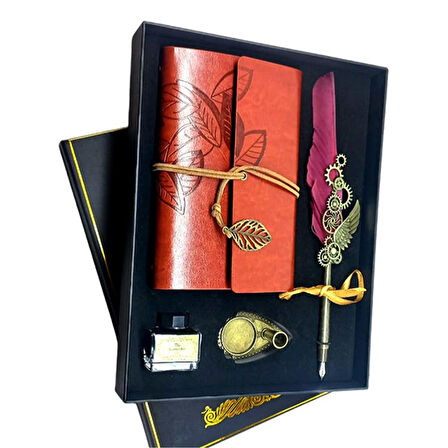 Tüylü Divid Retro Defter Set Mürekkepli Tüylü Divid Ayaklıklı