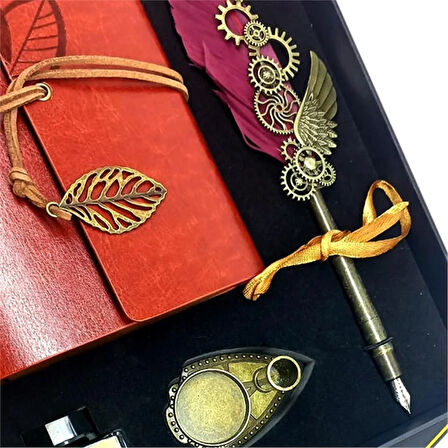 Tüylü Divid Retro Defter Set Mürekkepli Tüylü Divid Ayaklıklı