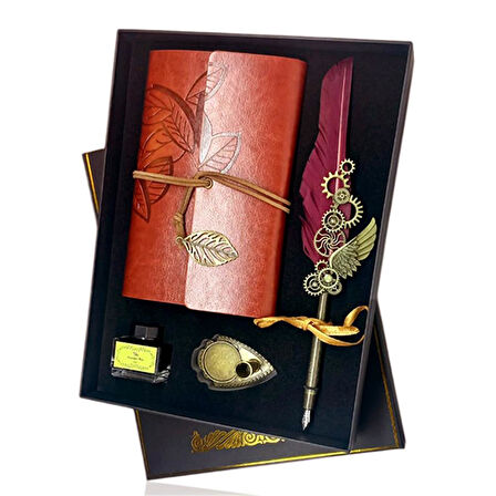 Tüylü Divid Retro Defter Set Mürekkepli Tüylü Divid Ayaklıklı