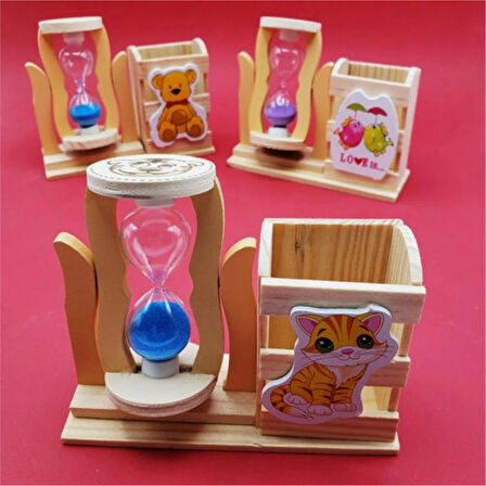 Ahşap Balıklı Mor Kum Saatli Kalemlik