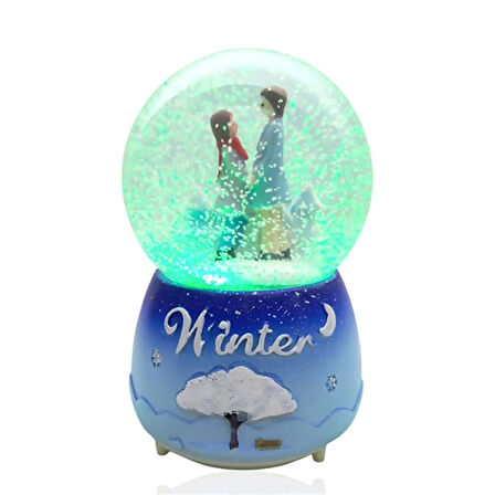 Müzikli Renk Değişiren Işıklı Kar Püskürtmeli Çift Tasarımlı Kar Küresi