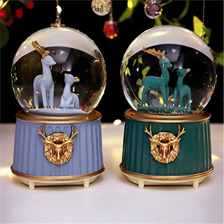 Müzikli Renk Değişiren Işıklı Kar Püskürtmeli Geyik Temalı Kar Küresi