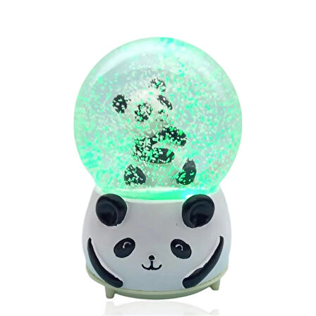 Müzikli Renk Değişiren Işıklı Kar Püskürtmeli Panda Temalı Kar Küresi