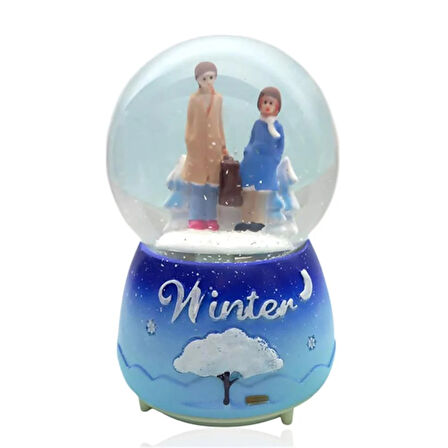 Müzikli Renk Değişiren Işıklı Kar Püskürtmeli Çift Temalı Kar Küresi