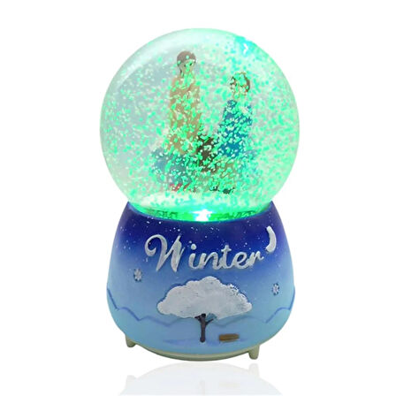 Müzikli Renk Değişiren Işıklı Kar Püskürtmeli Çift Temalı Kar Küresi