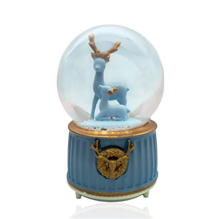 Müzikli Renk Değişiren Işıklı Kar Püskürtmeli Geyik Tasarımlı Kar Küresi