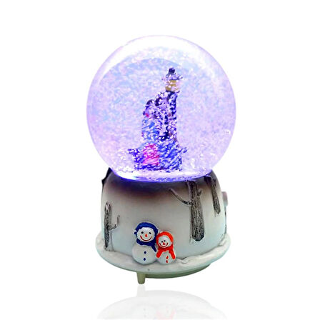 Müzikli Renk Değişiren Işıklı Kar Püskürtmeli Oturan Çift Tasarımlı Kar Küresi