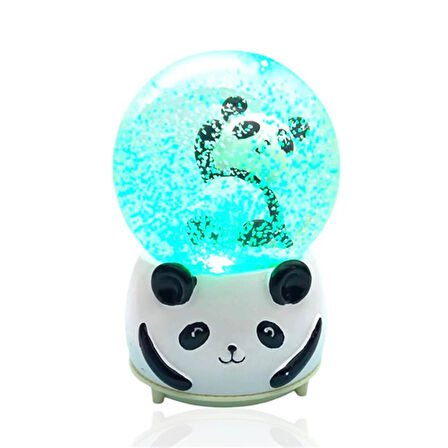 Müzikli Renk Değişiren Işıklı Kar Püskürtmeli Panda Tasarımlı Kar Küresi