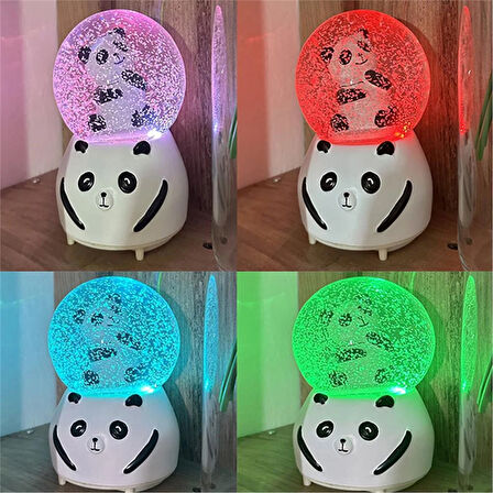 Müzikli Renk Değişiren Işıklı Kar Püskürtmeli Panda Tasarımlı Kar Küresi