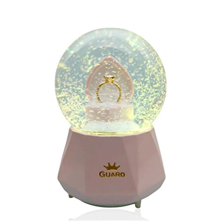 Müzikli Renk Değişiren Işıklı Kar Püskürtmeli Yüzük Tasarımlı Kar Küresi